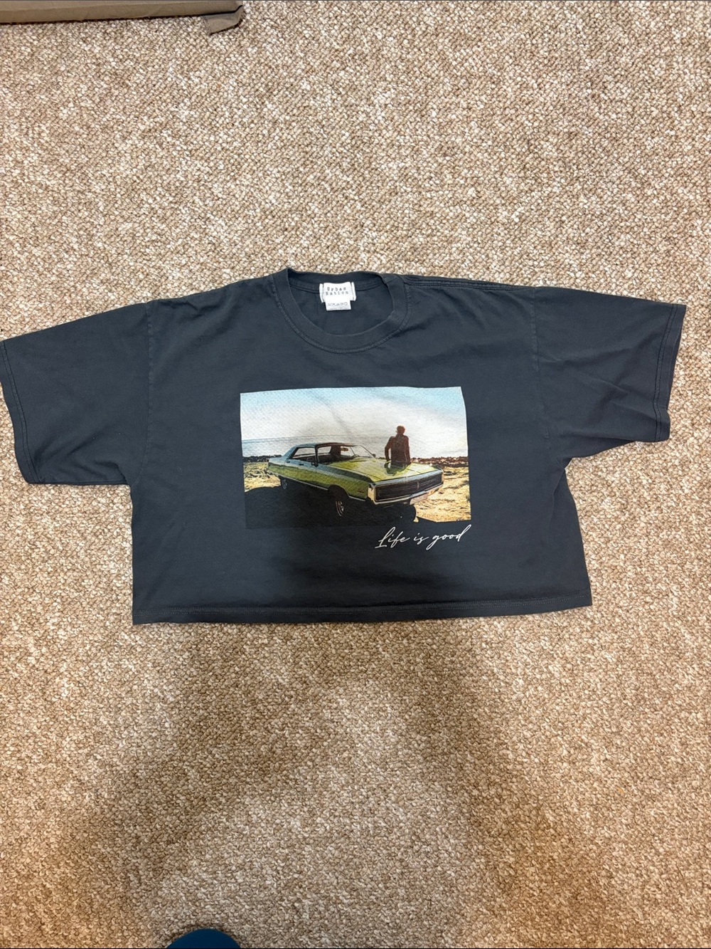 Urban Nation Gray Cropped Graphic Tee "Life is Good"